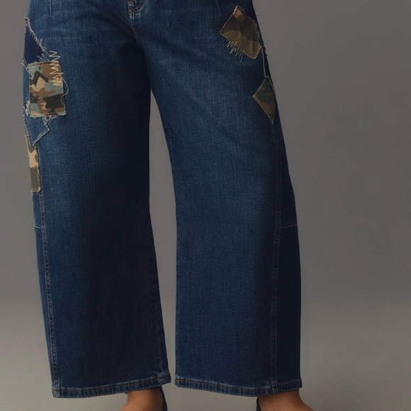 Pilcro Medium Denim Barrel Jeans with Camo patches - Picture 2 of 8